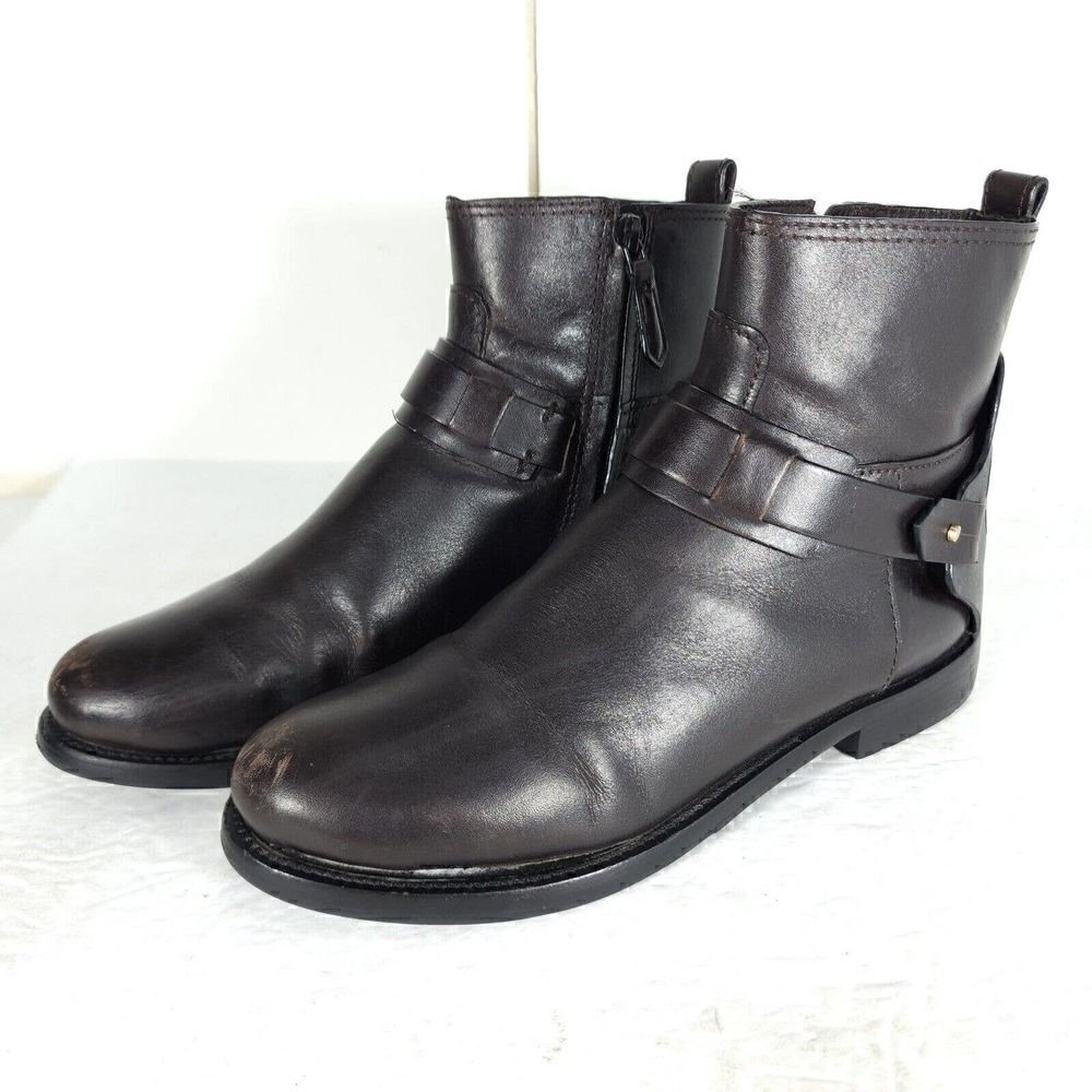 Tory Burch Women's Derby US 6M Brown Leather Flat Ankl Chelsea Bootie Boots
